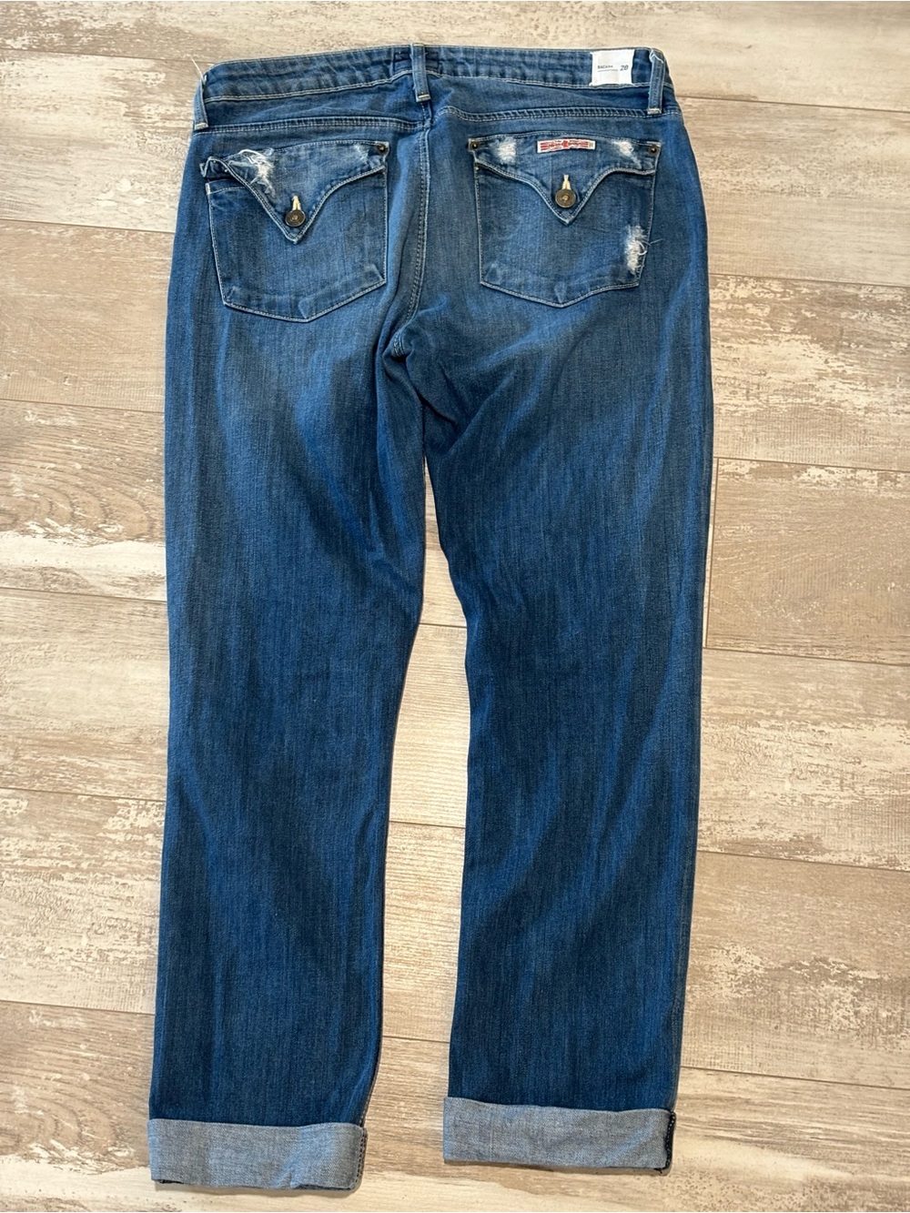 HUDSON Made in USA Distressed Straight Leg Cuffed Jeans Size 28 Medium Wash